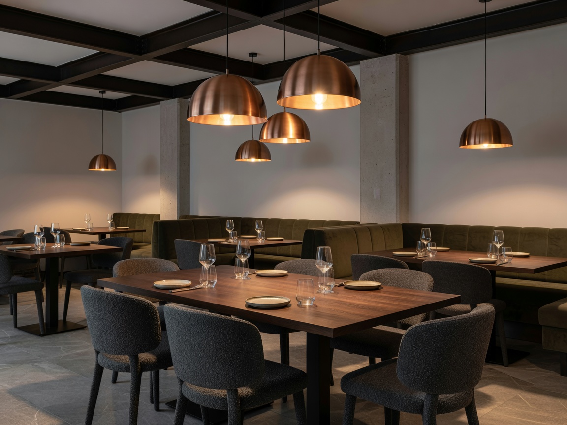 Intimate modern restaurant interior with warm pendant lighting